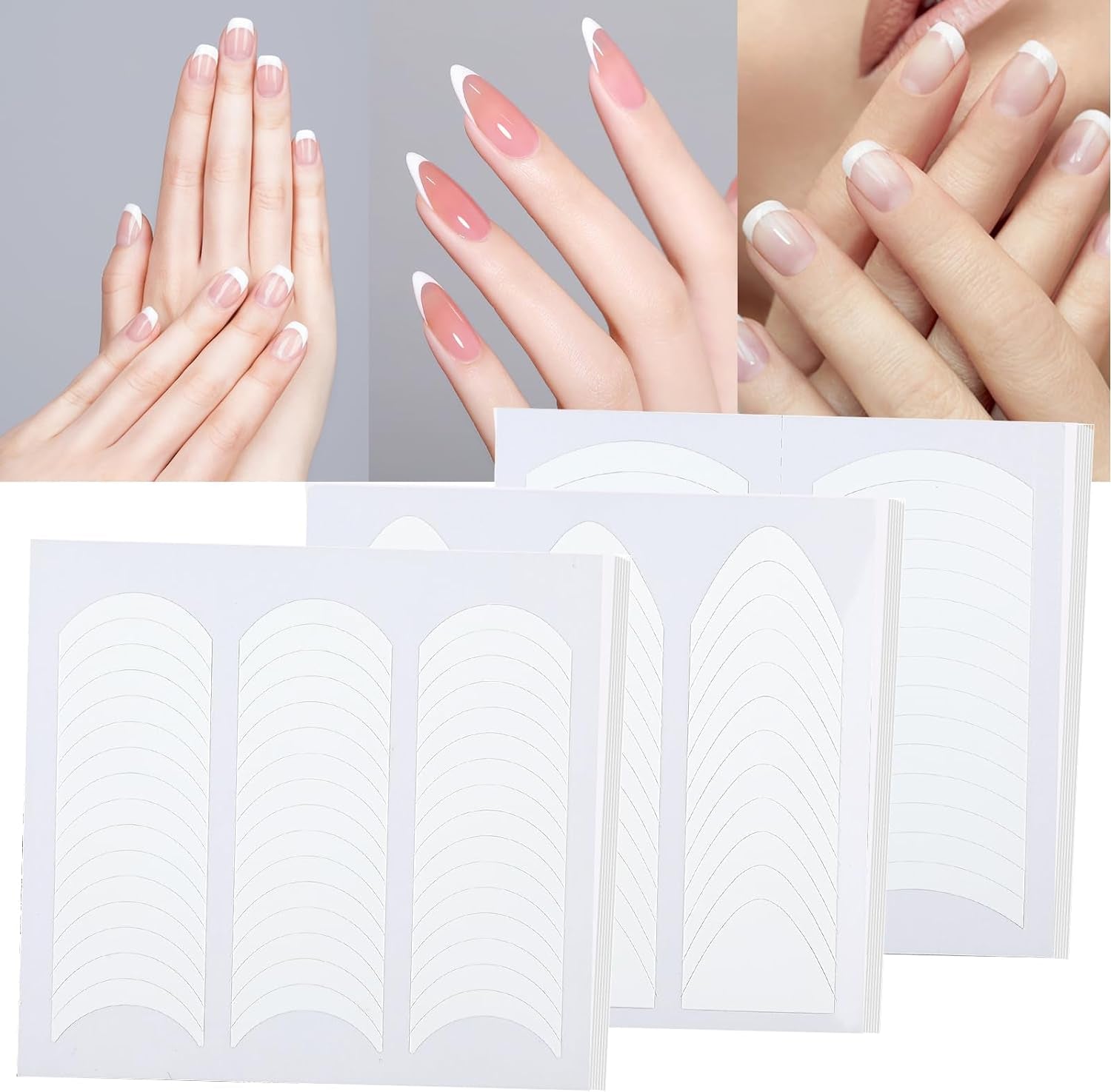 36 Pcs French Manicure Nail Stickers Strips Self-Adhesive Nail Design Tools Nail Tape Curved Nail Tips Gel Nail Stickers for DIY Decoration Stencil Tools (Style A)